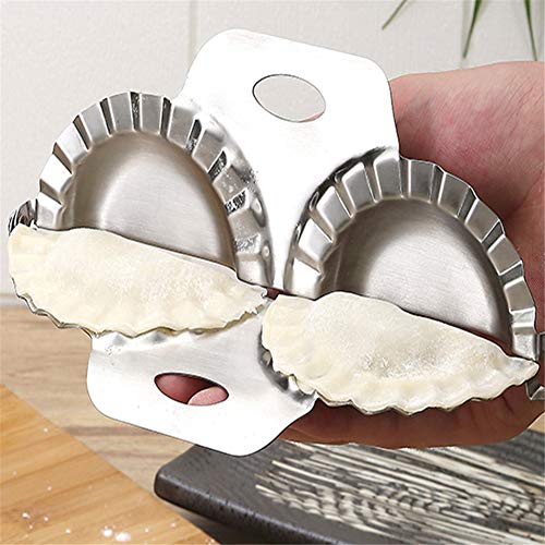 Juego de 2 Accesorios para Empanadillas de Acero Inoxidable Prensa de la Pasta Moldes de Ravioli - Utensilio de Cocina para Hacer Pirogi, Gyoza, Repostería Manual de Pasteles Uso #5