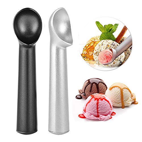 Juego de 2 cucharadas de helado de acero inoxidable clásico antiadherente para puré de patatas, mango anticongelante, pala ergonómica para helado para helado duro, uso profesional y doméstico