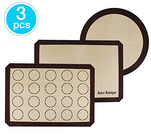 Juego de 3 alfombrillas de silicona antiadherentes para hornear sartenes y enrollar, reutilizables y resistentes al calor, media hoja para galletas, pan, pizza, macarrón, redondo y rectangular