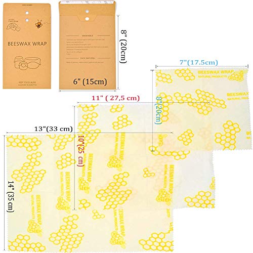 Juego de 3 envoltorios de cera de abejas, papel encerado de primera calidad, envoltorios de cera de abejas para comestibles, orgánicos, reutilizables, sin plástico para pan, queso, frutas y verduras