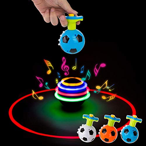 Juego de 3 peonzas de plástico con efecto de luz LED, multicolor