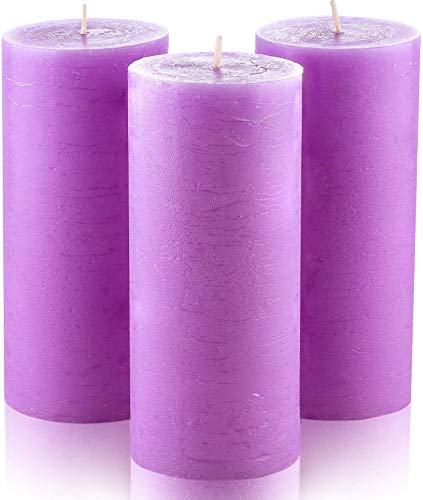 Juego de 3 velas pilar en lila sin fragancia, de 7,5 x 15 cm ideal para bodas, restaurantes, decoración del hogar, balnearios, iglesias, con mecha de algodón sin humo por Melt Candle Company