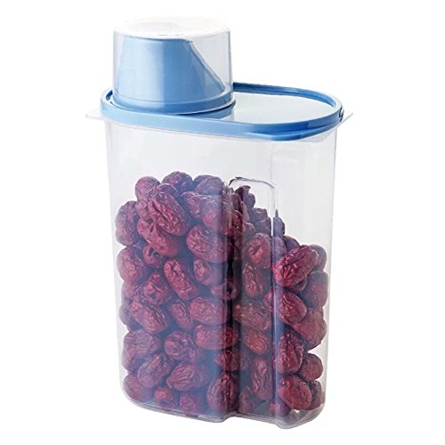 Juego de 4 recipientes de plástico para almacenamiento de alimentos en la cocina, cereales, tamaño grande de 2,5 litros, transparentes