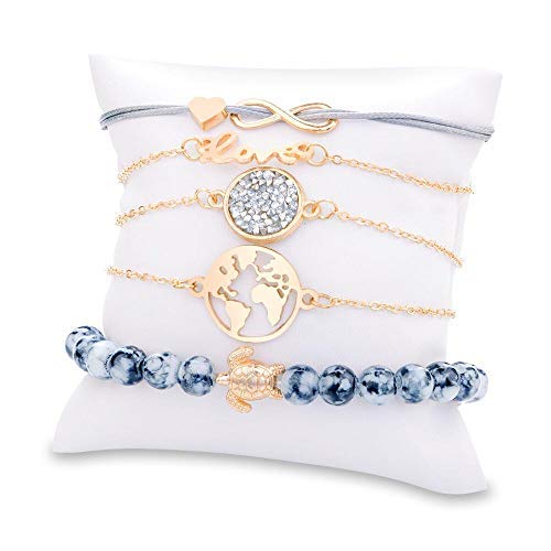 Juego de 5 pulseras de moda Infinity, Love con colgante de bola del mundo con aspecto de mármol BR165 g