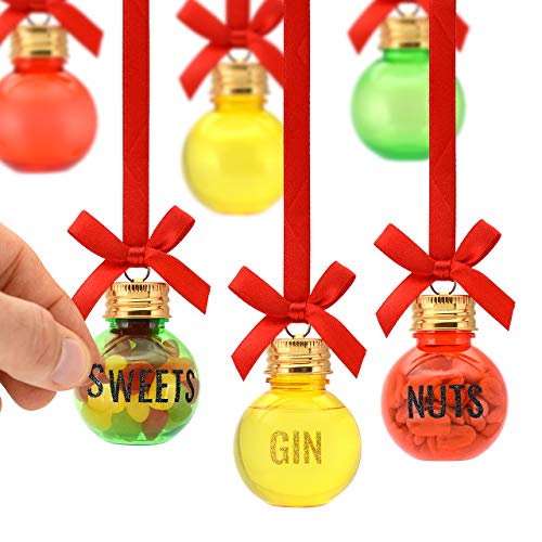 Juego de 6 bolas de Navidad 50ml incluye pegatinas de letras para personalizar rellenar tu propio juego de regalo para decorar con tuercas de dulces botas de gasa whisky Rum decoraciones rellenables