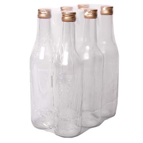 Juego de 6 botellas de cristal de 500 ml (0,5 L) con tapón de rosca, 6 unidades en el juego de alta calidad, zumo, leche, vinagre, aceite, licor o licor