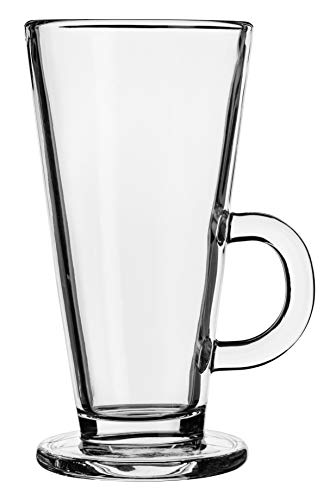 Juego de 6 vasos de café Kadax para latte macchiato, 260 ml, con asa, vasos de cristal para café, té, capuchino, cócteles, agua, zumo, té helado, juego de vasos