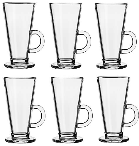 Juego de 6 vasos de café Kadax para latte macchiato, 260 ml, con asa, vasos de cristal para café, té, capuchino, cócteles, agua, zumo, té helado, juego de vasos