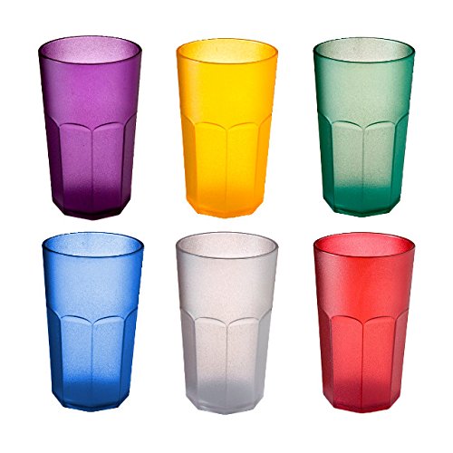 Juego de 6 vasos de colores de policarbonato transparente, forma ottagonale- Made in Italy