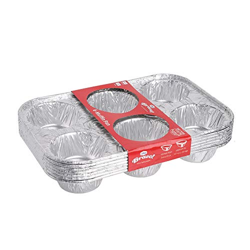 Juego de 7 moldes de aluminio para magdalenas reutilizables y desechables, para magdalenas de aluminio, 6 ranuras, apto para horno y congelador