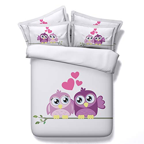 Juego De Cama Suave 400 Hilos 100% Algodón Pajarito, Rosa, Blanco Juego De Funda Nórdica 3 Piezas(1 Funda De Edredón+2 Fundas De Almohada 50x75cm) ((150x200cm)-Cama de 90)