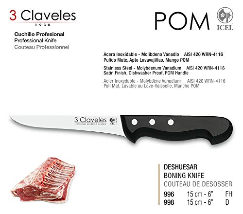 Juego de Cuchillos Profesionales 3 Claveles Selección Master Chef, Jamonero Alveolado 29 cm, Deshuesador 15 cm y Funda Protectora