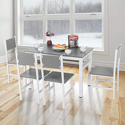 Juego de mesa de comedor de madera con 4 sillas, juego de mesa simple y moderno para comedor, sala de estar, cocina, juego de muebles de comedor de material de acero de madera maciza resistente