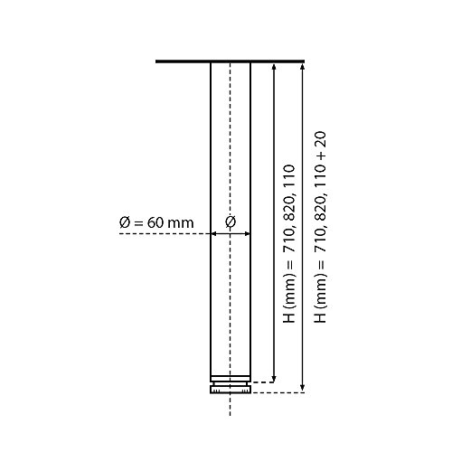 Juego de patas extensibles de mesa | Sossai® Estándar STBGS | Diseño: Aero inoxidable cepillado | Altura regulable 820 mm + 20 mm | Set de 4 unidades