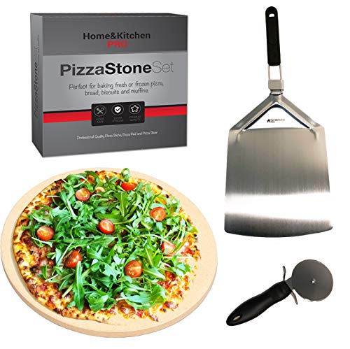 Juego de piedra de pizza profesional – piedra de cordierita, pizza y cortador. Perfecto para hornear pizza, pan o magdalenas