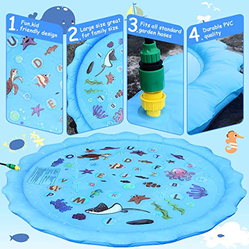 Juego de Salpicaduras y Salpicaduras,170 cm Water Spray de Agua Espolvoree y coloque la Alfombra de Juego,Almohadilla de aspersión para niños pequeños para Fiestas al Aire Libre para Playa de rociador