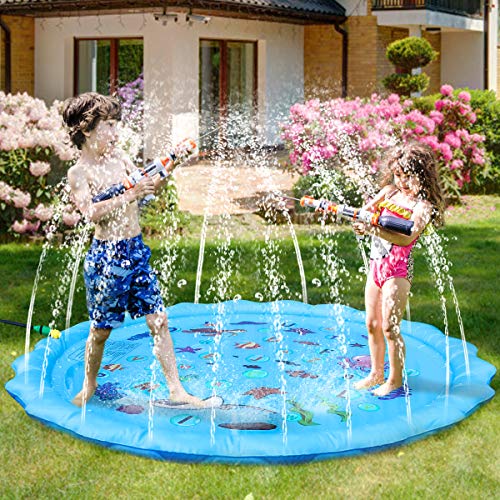 Juego de Salpicaduras y Salpicaduras,170 cm Water Spray de Agua Espolvoree y coloque la Alfombra de Juego,Almohadilla de aspersión para niños pequeños para Fiestas al Aire Libre para Playa de rociador