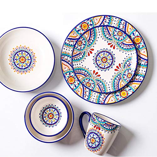 Juego De Tazas Y Platos De Vajilla Y Platillos De Flores De Sol Mediterráneas De Porcelana (6 Piezas)