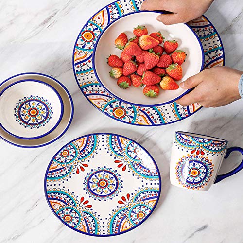 Juego De Tazas Y Platos De Vajilla Y Platillos De Flores De Sol Mediterráneas De Porcelana (6 Piezas)