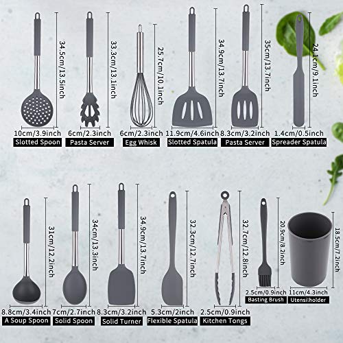 Juego de Utensilios de Cocina de Silicona 27 Piezas Kit Utensilios Antiadherentes Resistentes al Calor Herramientas Cuchara sin BPA para Hornear en la Cocina 14 Juegos y 13 Ganchos S (Gris)