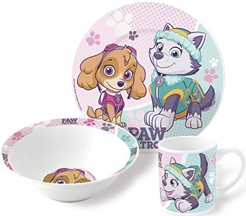 Juego de vajilla de cerámica para niñas, diseño de Patrulla Canina, Incluye Plato y Taza