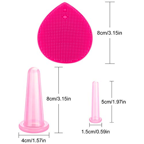 Juego de Ventosas Faciales Masaje Ahuecamiento de Cara y Ojos, Set de Ventosas Faciales Tazas de Silicona con Cepillo Exfoliante para Cara Cuello Piel (Pequeño Mediano, Rosa)