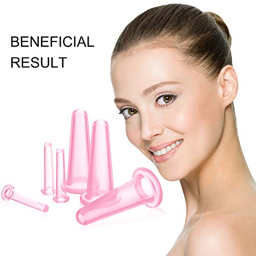 Juego de Ventosas Faciales Masaje Ahuecamiento de Cara y Ojos, Set de Ventosas Faciales Tazas de Silicona con Cepillo Exfoliante para Cara Cuello Piel (Pequeño Mediano, Rosa)