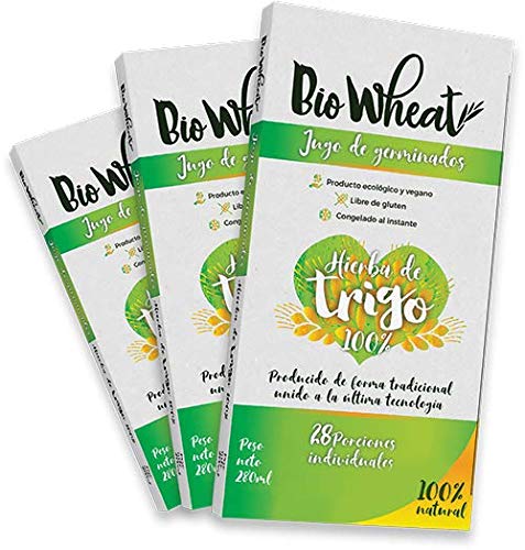 Jugo de Hierba de Trigo -Wheatgrass- -BIOWHEAT- Fresco Ecológico Congelado. 100% Natural y Organico. Sin Gluten. 28 Dosis 280ml Envios en Nevera Isotérmica con Hielo Seco (-80ºC).