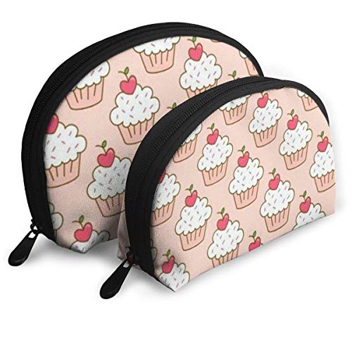 JUKIL Cherry Cupcakes Set de 2 Bolsas de Maquillaje Set para Viajes y Almacenamiento Diario Shell Shell Handy Cosmetic Pouch Case