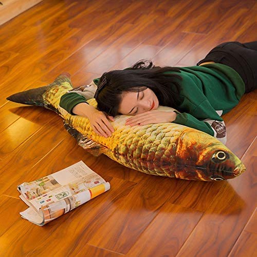 JULAN - Cojín de peluche gigante con diseño de pez de carpa, para decoración del hogar, regalo para niños, juguete de peluche, algodón, dorado., 80 cm