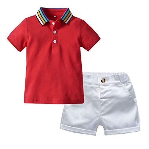 Julhold - Camiseta de algodón con diseño de arcoíris y Pantalones Cortos para bebé, para niños de 0 a 4 años Rojo Rosso 3-4 Años