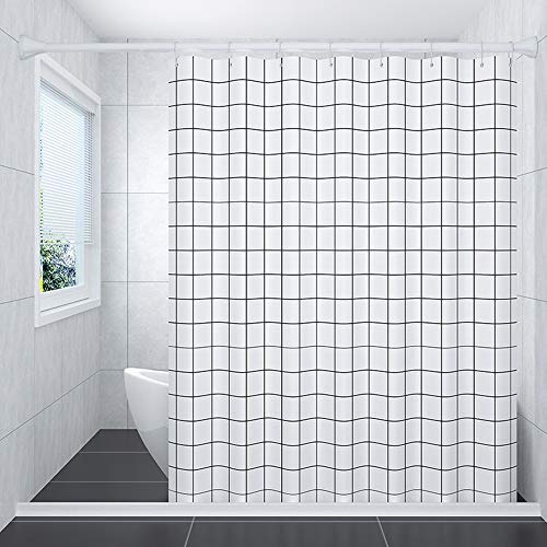 JUN-H Cortina De Ducha De Rejilla Blanca Antimoho Impermeable Cortina Opaca Eva También Viene Con 12 Anillos De Cortina De Ducha De Metal Para Cortinas De Baño 180 X 180 cm