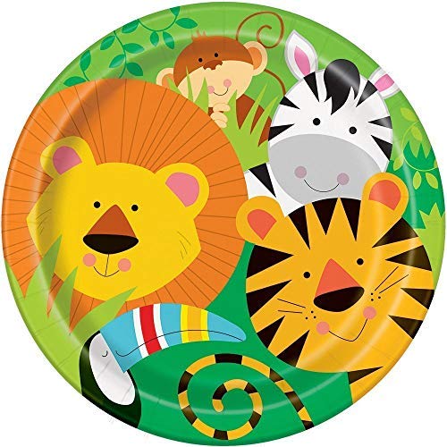 Jungle Animal Party Supplies Platos de Fiesta de cumpleaños para niños Tazas Servilletas Manteles Globos Gratis y lápices de Colores Surtidos Sirve 16 Invitados