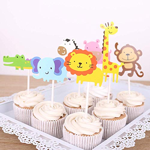 Jungle Safari Animal Cupcake Toppers Picks – 38pcs Zoo Animales Cake Decoraciones Comida Picks Animal Temática Fiesta Suministros Niños Cumpleaños, Baby Shower, Animal Theme Party Decoraciones