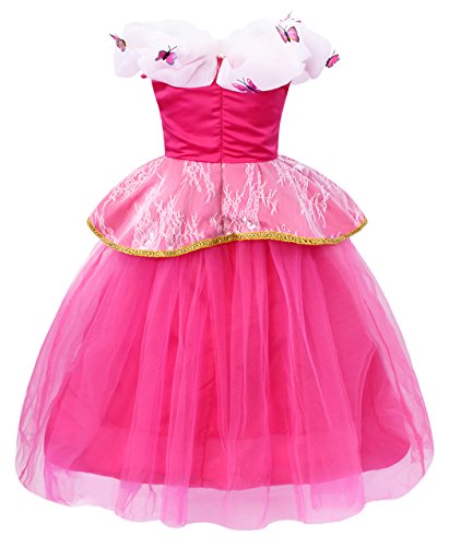 Jurebecia Disfraz Princesa Niña Princesa Aurora Costumes Falda de Tul Halloween Fiesta Cumpleaños Princesa Vestidos Navidad Ceremonia Aniversario Cosplay Costume Rosa 7-8 Años B013