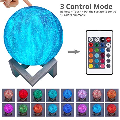 Justech Lámpara del Cielo Estrellado en 3D 15cm Control Remoto y Control Táctil 16 Colores 4 Modos RGB Luz Nocturna Cielo Estrella LED con Soporte de Madera Carga USB para Decoración del Dormitorio