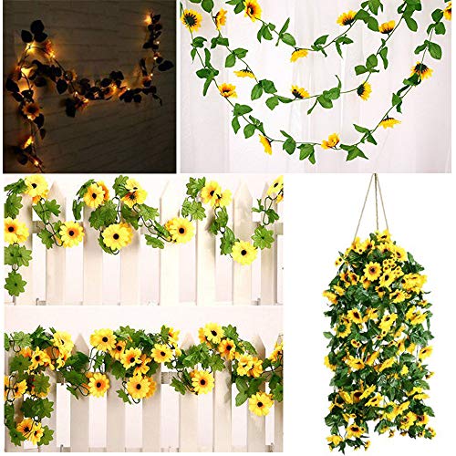 JUSTIDEA 4pcs 32Ft Flores Artificial con Girasoles Guirnalda Artificial Colgantes de Seda Interior y Exterior de Decoración Boda Fiesta Pared Ventana Centros