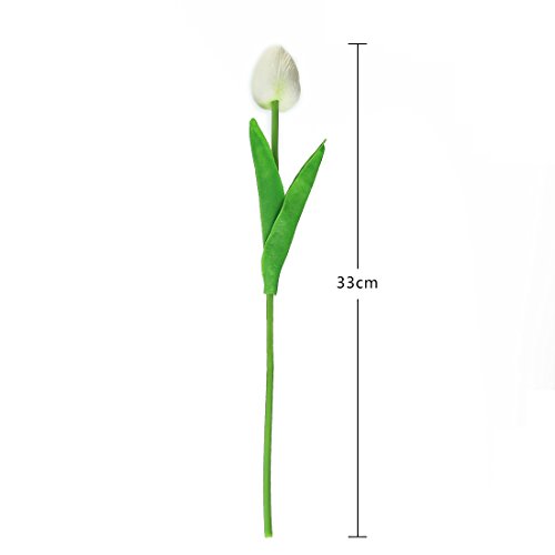 JUSTOYOU El tulipán Tiene un Toque Real, 33 cm de Largo, Flores Artificiales Decorativas para Ramos de Boda, hogar, Hotel, jardín, Evento navideño, Blanco, 20 por Paquete.