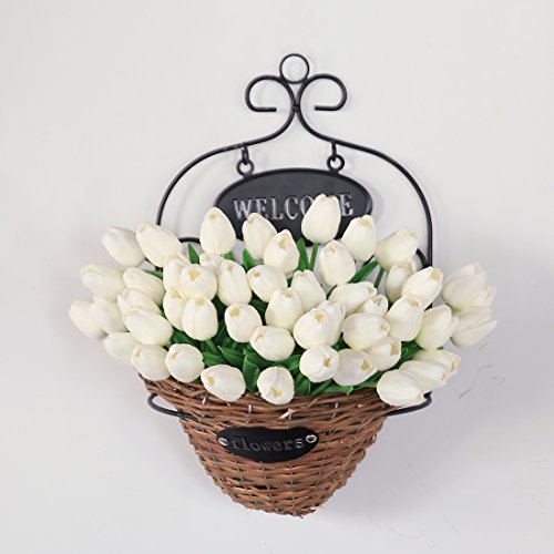 JUSTOYOU El tulipán Tiene un Toque Real, 33 cm de Largo, Flores Artificiales Decorativas para Ramos de Boda, hogar, Hotel, jardín, Evento navideño, Blanco, 20 por Paquete.