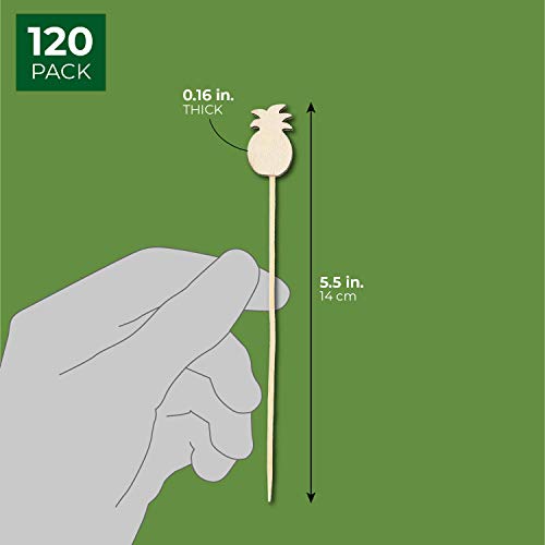 Juvale - Juego de 120 púas de piña para cócteles de madera hawaiana tropical, 15,5 cm