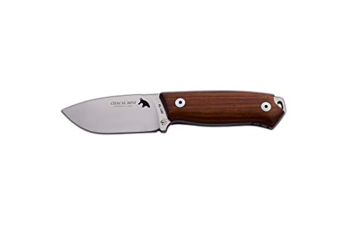 J&V Adventure Knives JV Cuchillo CHACAL Mini Cocobolo para Caza, Pesca, Supervivencia y Bushcraft Realizado en Albacete + Portabotellas de regalo