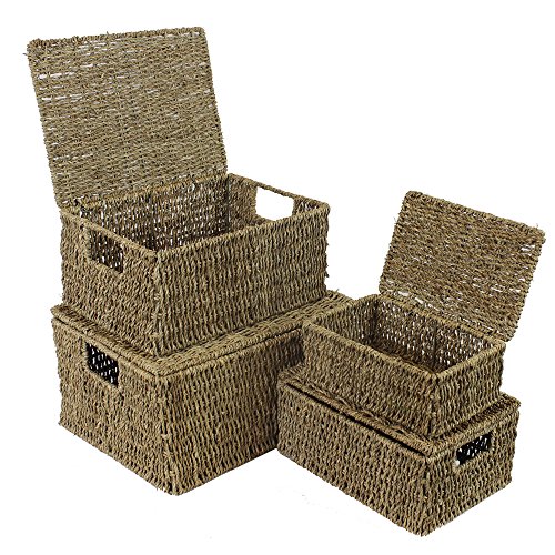 JVL Seagrass Oblong Hampers, Set of 4