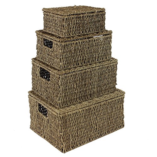 JVL Seagrass Oblong Hampers, Set of 4