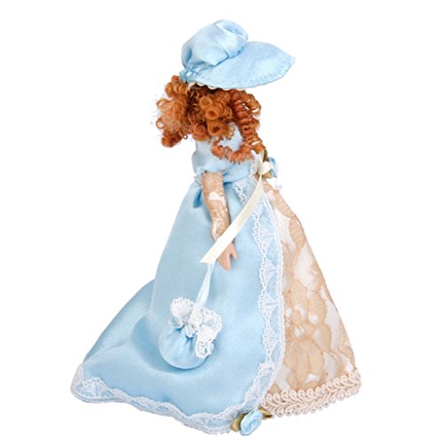 JVSISM Munecas Lindas de Porcelana Miniatura de casa de munecas Soporte del Sombrero Senora Victoriana en Vestido Munecas Clasicas Juego de aparentar