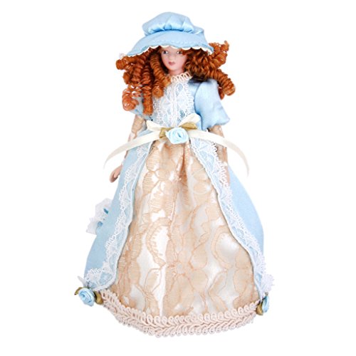 JVSISM Munecas Lindas de Porcelana Miniatura de casa de munecas Soporte del Sombrero Senora Victoriana en Vestido Munecas Clasicas Juego de aparentar