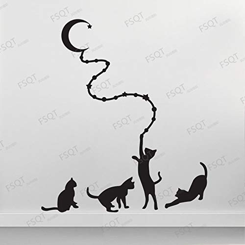 JXFM Decoración de la habitación de los niños de la Luna del Gato Pegatinas de póster talladas Patio de Juegos para Madres y bebés decoración de escaparates Etiqueta de la Pared Creativa 56x37 cm