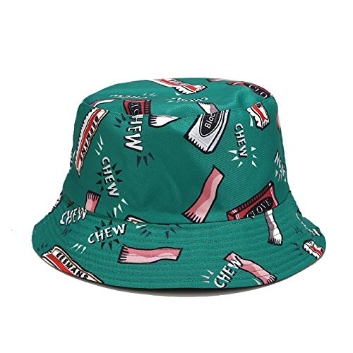 JXMK Street Harajuku Hip Hop Sombrero de Cubo con Estampado de Chicle Sombrero de Paja de Doble Cara Sombrero de Pescador de Verano para Hombres y Mujeres