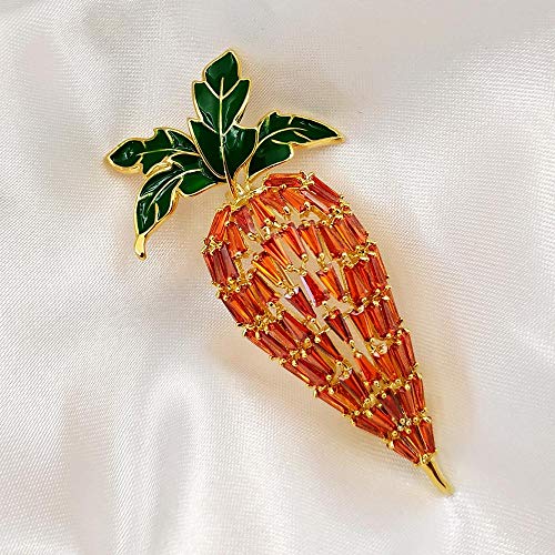 JXtong2 Broche Joya Vegetal Baguette Cortada Naranja Broche de Zanahoria Tono Dorado Hoja de Esmalte Verde