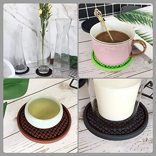 JYKJ Posavasos de Silicona Set de 6 in Holder - Protege los Muebles de Las Marcas de Agua y daños, Posavasos con Fondo ranurado Profundo y Antideslizante para Taza de café (Gris)