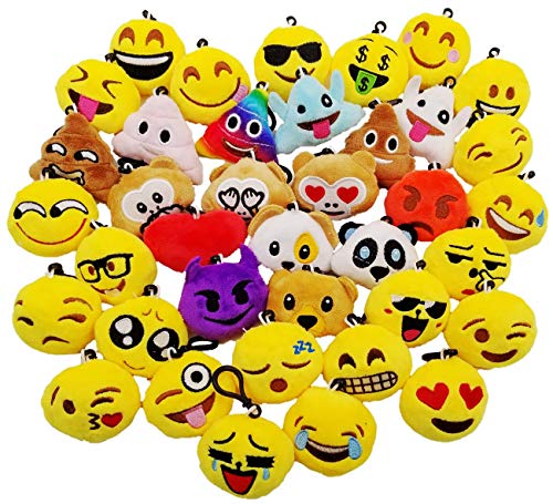 JZK 38pcs Mini Juguete de Peluche, Emoji Llavero emoticonos llaveros emoción para niños y Adulto Regalo Fiesta de cumpleaños Navidad favores Rellenos Bolso Partido Decoraciones